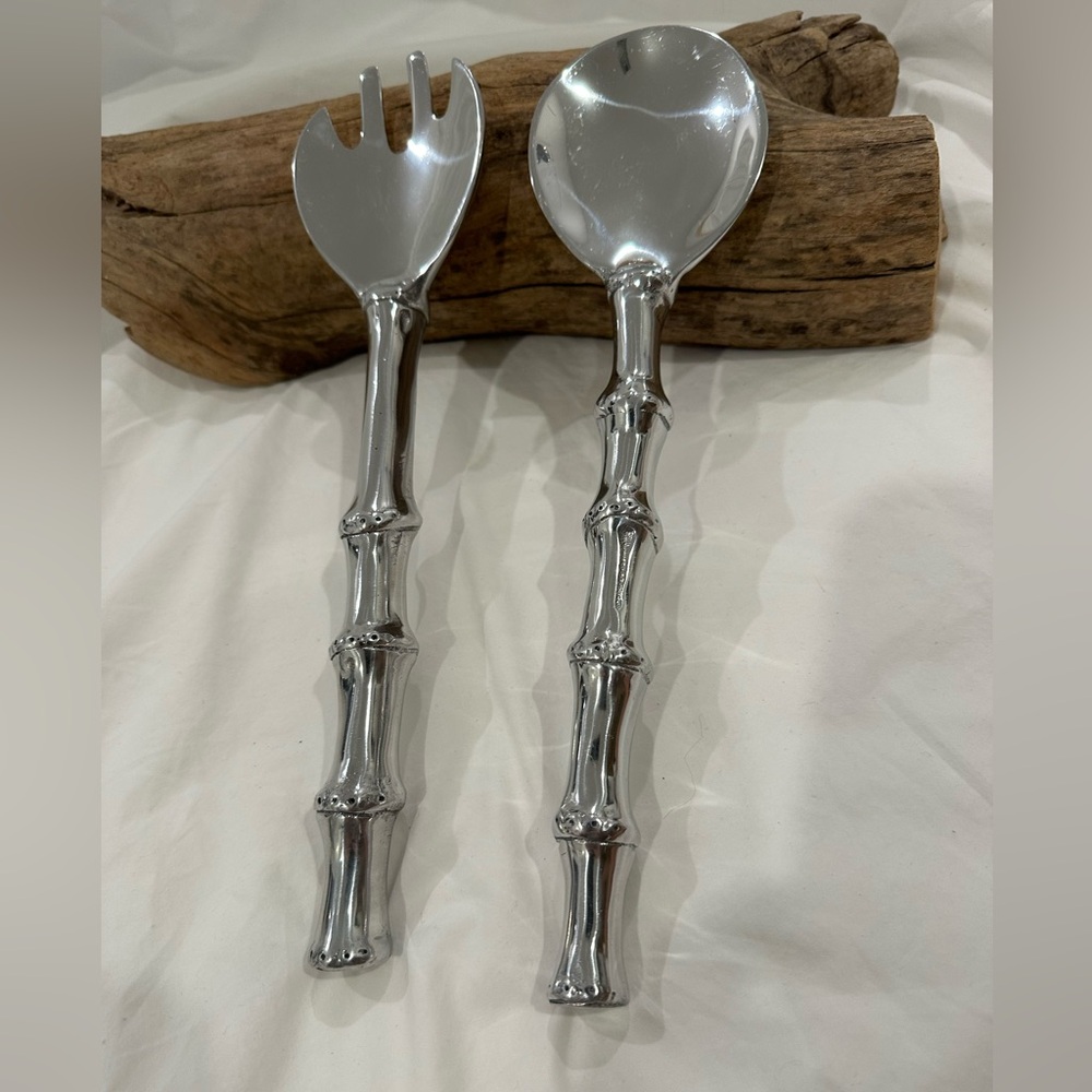 Mariposa 1996 Metal Bamboo Salad Servers with Fork & Spoon